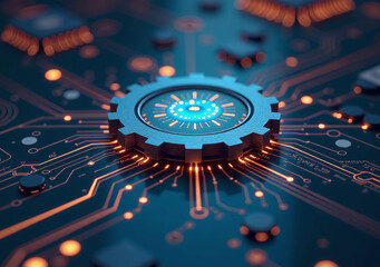 digital tech concept uses futuristic circuit board paper gear display content modern efficient digital