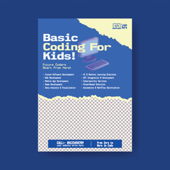 Kids Education Learn Coding & Robotic editable print flyer or poster template, software development leaflet, brochure cover template design