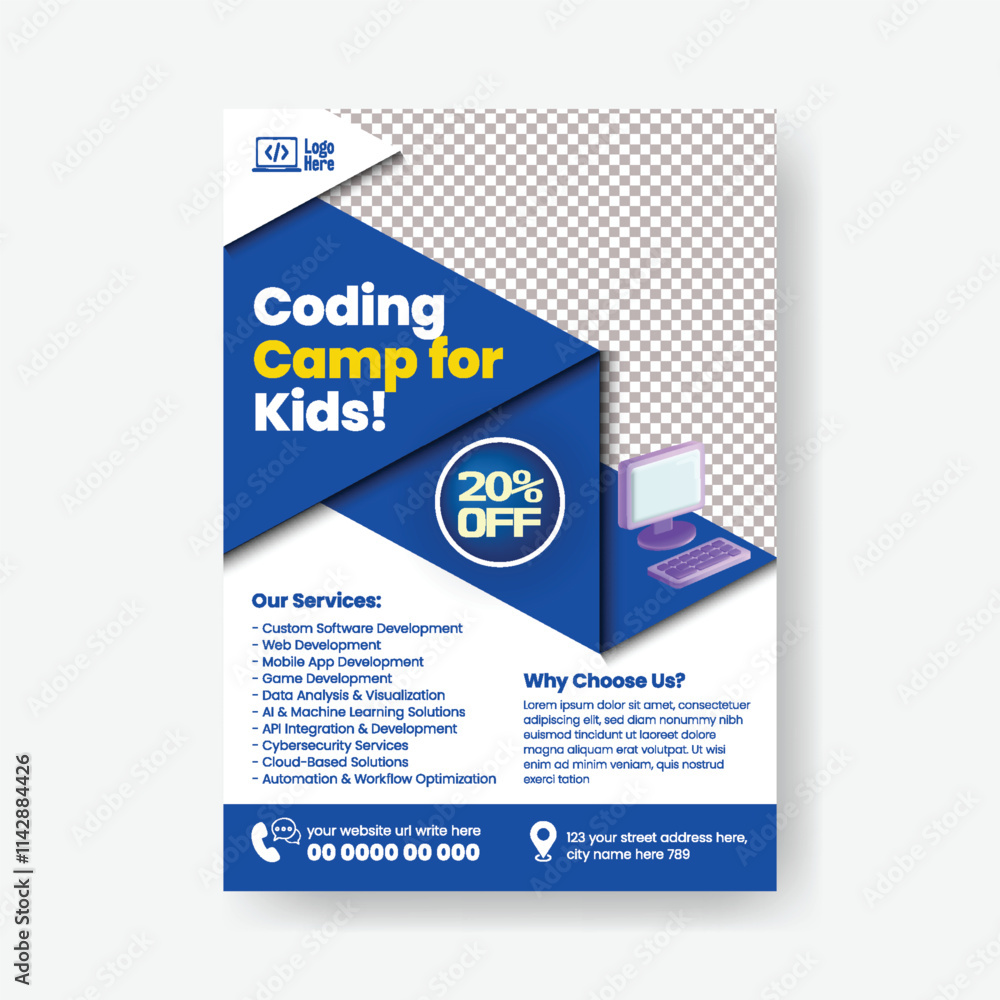 Kids Education Learn Coding & Robotic editable print flyer or poster ...