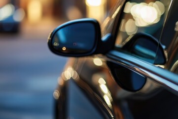 Wall Mural - a close-up shot of a car's side view mirror, useful for automotive or travel related themes