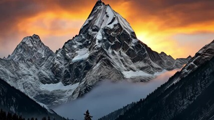 Fototapete - Breathtaking sunset over majestic mountains surrounded by clouds video in high quality 4k resolution