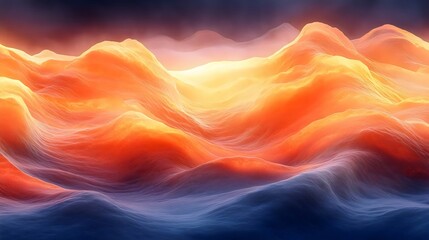 Wall Mural - A colorful, abstract landscape with orange and blue waves