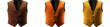 © PERFECTisME - three different color men's fashion vests the vests are brown. orange. and yellow. and they have a black trim they are all sleeveless and have buttons down the front