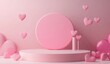 © Katsyarina - Red heart on pink podium. Romantic decoration for Valentine's Day, wedding, anniversary. Love concept. Festive background for card, poster, banner with copy space
