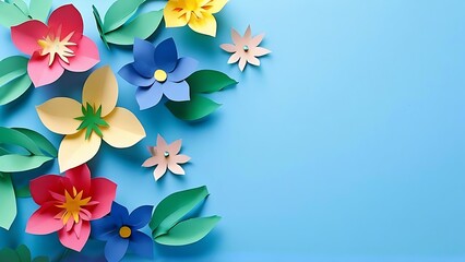 Sticker - paper flowers on blue background