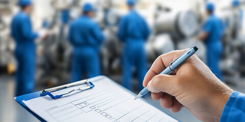 Aufkleber - Workers inspecting machinery in industrial setting