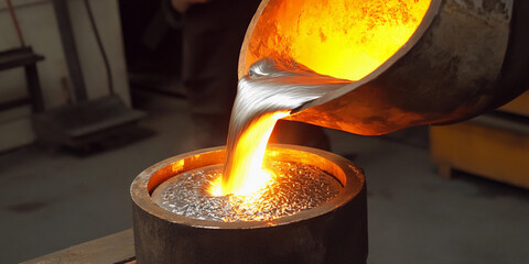 Aufkleber - Pouring molten metal into a casting mold in the workshop