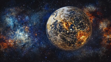 Wall Mural - global network connection, earth, space, galaxy, stars.