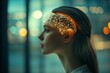 © Victor Bertrand - A conceptual visualization of a woman's mind, creatively portraying neural connections with glowing lights, symbolizing innovation and intellect.