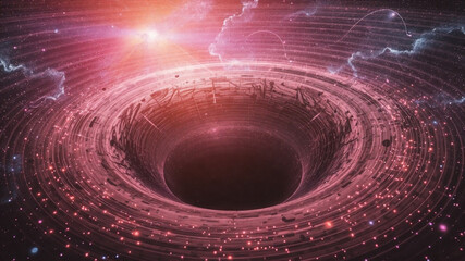 Wall Mural - Black hole against starfield, artwork. Multiverse travel, time, black hole, universe, dimension