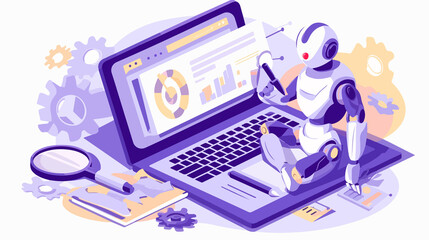 Professional Developers working at laptop with magnifier and robotic assistance