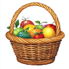 Wall Mural - Colorful fruit basket featuring various fresh berries and stone fruits in a woven container