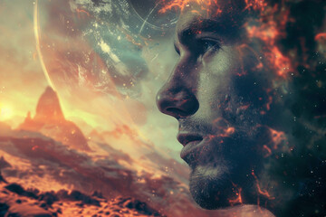 Wall Mural - ai generated image of human life on another planet space