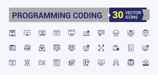 Wall Mural - programming coding icon set. icon algorithm, program, app, coding, browser, develop and more. icons 