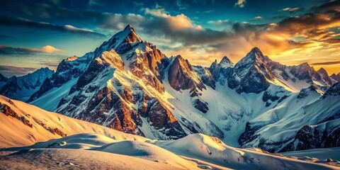 Wall Mural - Vintage Winter Alps Summit Photography: Snowy Peaks, Mountain Scenery, Retro Travel