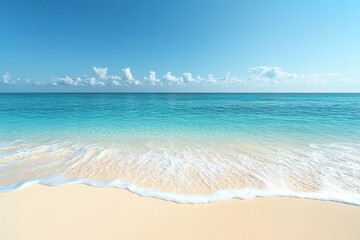 Serene beach scene with clear blue sky and turquoise sea