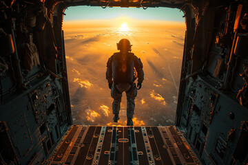 Fototapete - Professional female skydiver flying in sky with parachute ai generative image