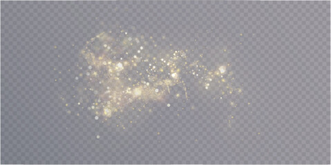 Poster - Gold dust light bokeh. Christmas glowing bokeh and glitter overlay texture for your design on a transparent background. Golden particles abstract vector background.	
