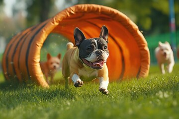 Wall Mural - Pug dog do exercises in the park