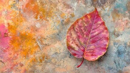 Wall Mural - A single red leaf on a colorful background