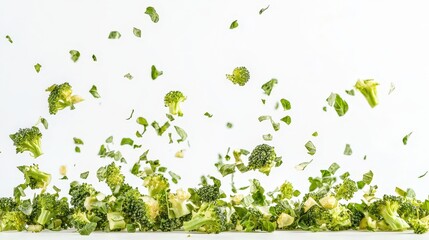 Wall Mural - A bunch of broccoli falling into the air