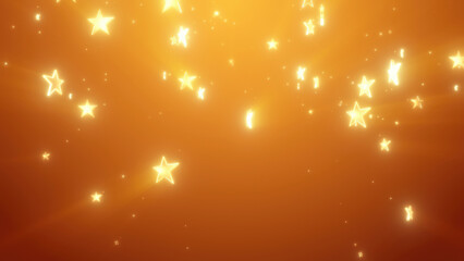 Wall Mural - Golden glowing stars scattered across a warm orange background, creating a radiant, magical atmosphere