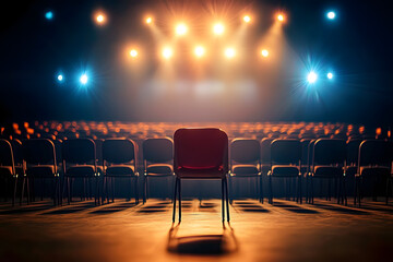 Wall Mural - Empty stage with chairs and spotlight background.