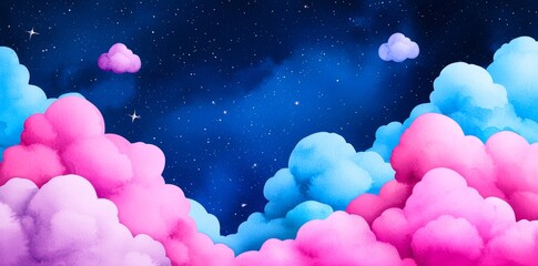 Wall Mural - a banner showcasing a blue watercolor space scene, with a dark blue watercolor galaxy background fil