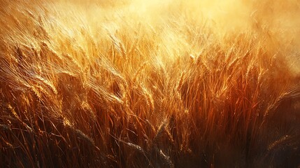 Wall Mural - Golden wheat field at sunset, sunlit stalks swaying gently in the breeze.