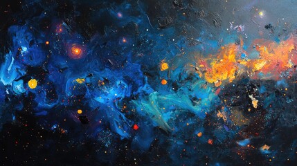 Wall Mural - Vivid Celestial Canvas: A Starry Night Embracing the Cosmos in Bold Blues and Glimmering Brights
