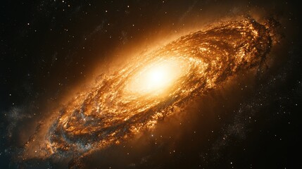 Wall Mural - Close-up of a spiral galaxy with bright center, showcasing colorful dust lanes and clusters of stars.