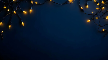 Wall Mural - Dark blue background with yellow Christmas lights, with space for text  -