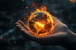 © Cosmic Edge - a hand holding a burning earth globe symbolizing the global warming and climate change crisis