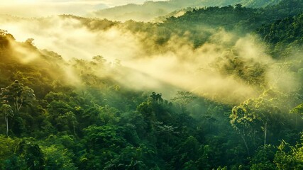 Wall Mural - forest with sunlight and fog