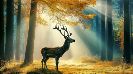 Wall Mural - forest with sunlight and fog