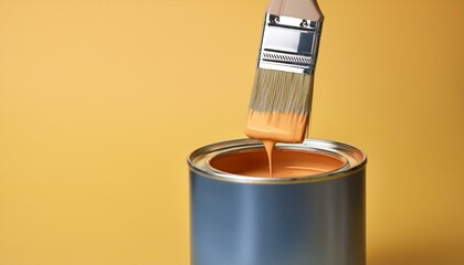 A scene of dipping a brush into an empty can and mixing paint