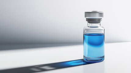 Wall Mural - Blue liquid in small glass vial on white with shadow