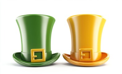 A 3D cartoon icon of a leprechaun hat, symbolizing Saint Patrick's Day. This green headgear is perfect for costume parades and isolated design elements for traditional Irish spring holidays or pub