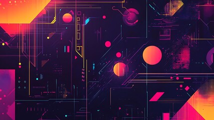 Wall Mural - Abstract Neon Geometric Cyberpunk Digital Artwork