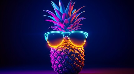 Wall Mural - Neon Pineapple Wearing Stylish Sunglasses