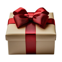 Wall Mural - png cut out golden gift box with red ribbon isolated on empty transparent background. christmas holi