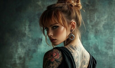 Wall Mural - Woman with a tattoo, bold and expressive