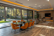 © JulieMeneghin - Photographie immobilière professionnelle d'une salle à manger moderne avec table en verre et vue sur le jardin, créant un espace lumineux et aéré