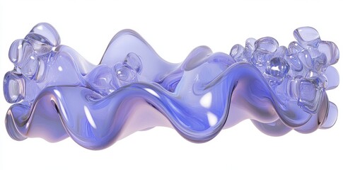 Sticker - A 3D render of a clear, transparent liquid glass ribbon, creating an abstract water wave line. The design includes an iridescent fluid flow with a holographic gradient texture, light dispersion, and