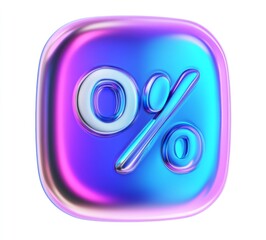 Sticker - A 3D illustration of a glass hologram speech bubble with a chat icon and a percent sign, designed as a discount offer price tag talk message box. The sale notification symbol is represented as a