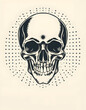 © Go - Vintage halftone skull illustration, with white tones