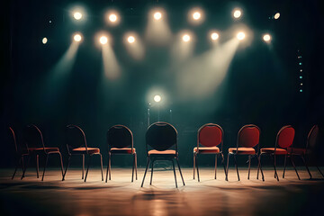 Wall Mural - Empty stage with chairs and spotlight background.