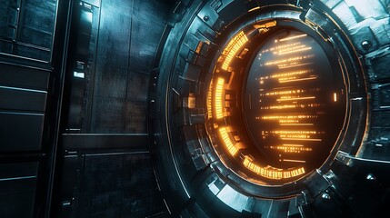Wall Mural - futuristic sci fi portal glowing orange