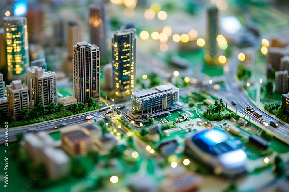Night City Model: A Miniature Metropolis Glowing Under the Lights Stock ...