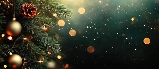 Wall Mural - festive holiday backdrop with natural bokeh and shimmering golden lights creating a warm and invitin